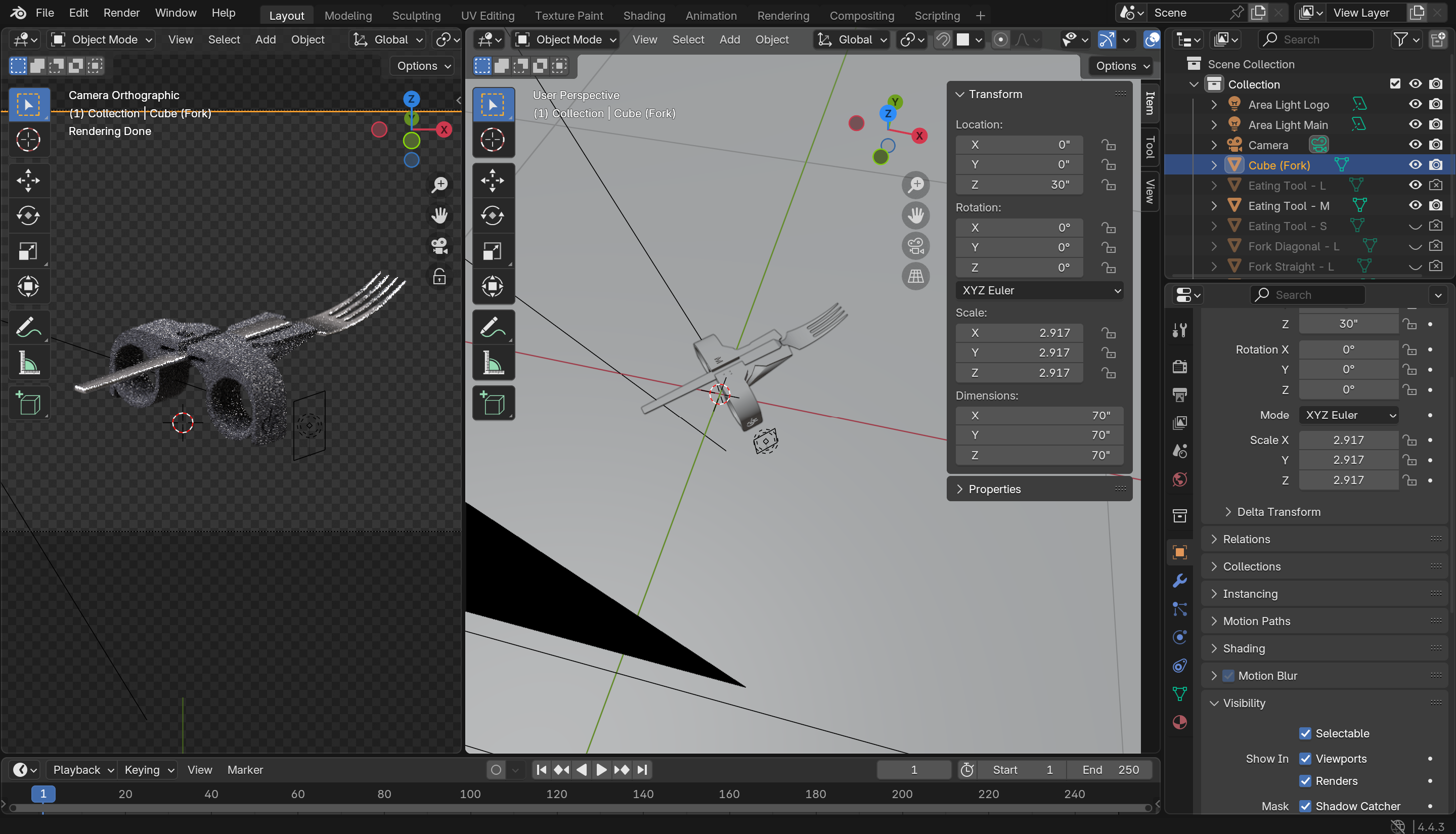 Blender screen to render eating tool