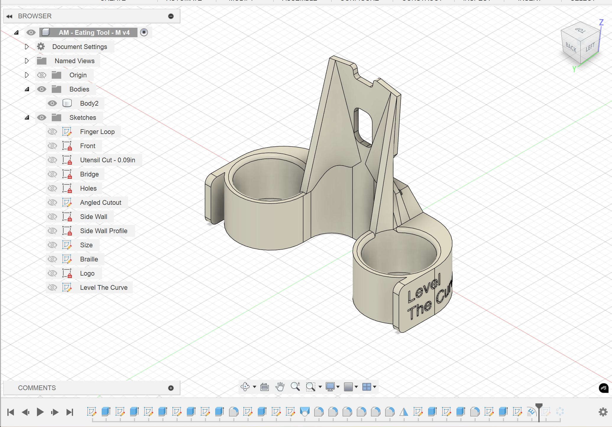 Revised CAD model of eating tool