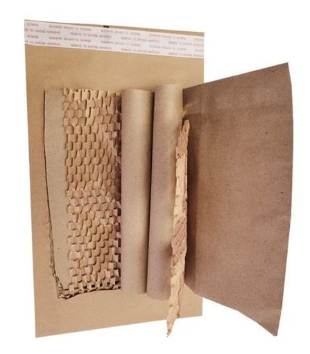 Paper mailer with honeycomb padding shown